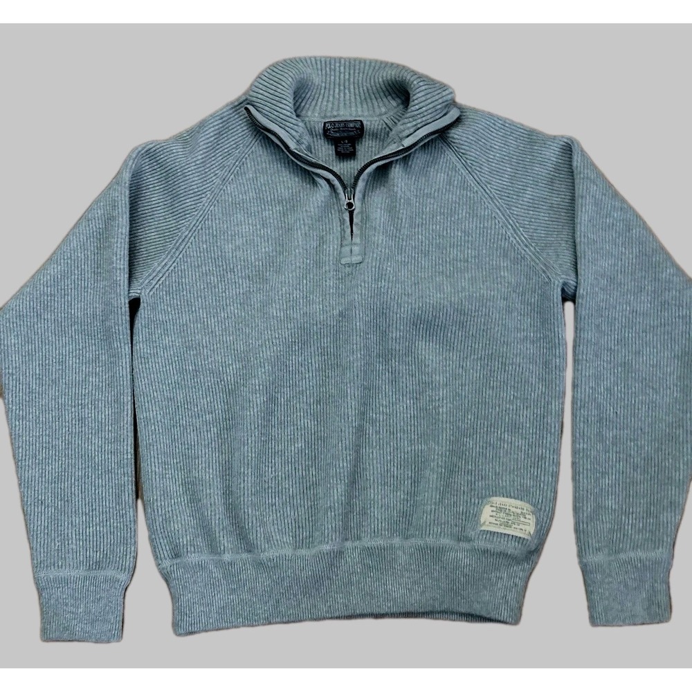 Vtg. Polo Jeans Co Ralph Lauren Sweater Mens Large Gray Ribbed 1/4 Zip Pullover